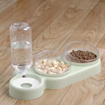 Cat Bowl Feeder Double Bowl With Water Bottle