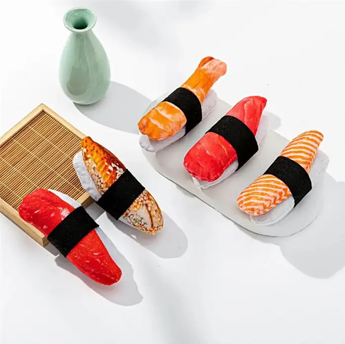 Plush Sushi Cat Toy for Dental Health and Appetite Stimulation - Pack 6