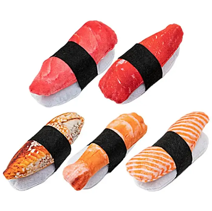 Plush Sushi Cat Toy for Dental Health and Appetite Stimulation - Pack 6